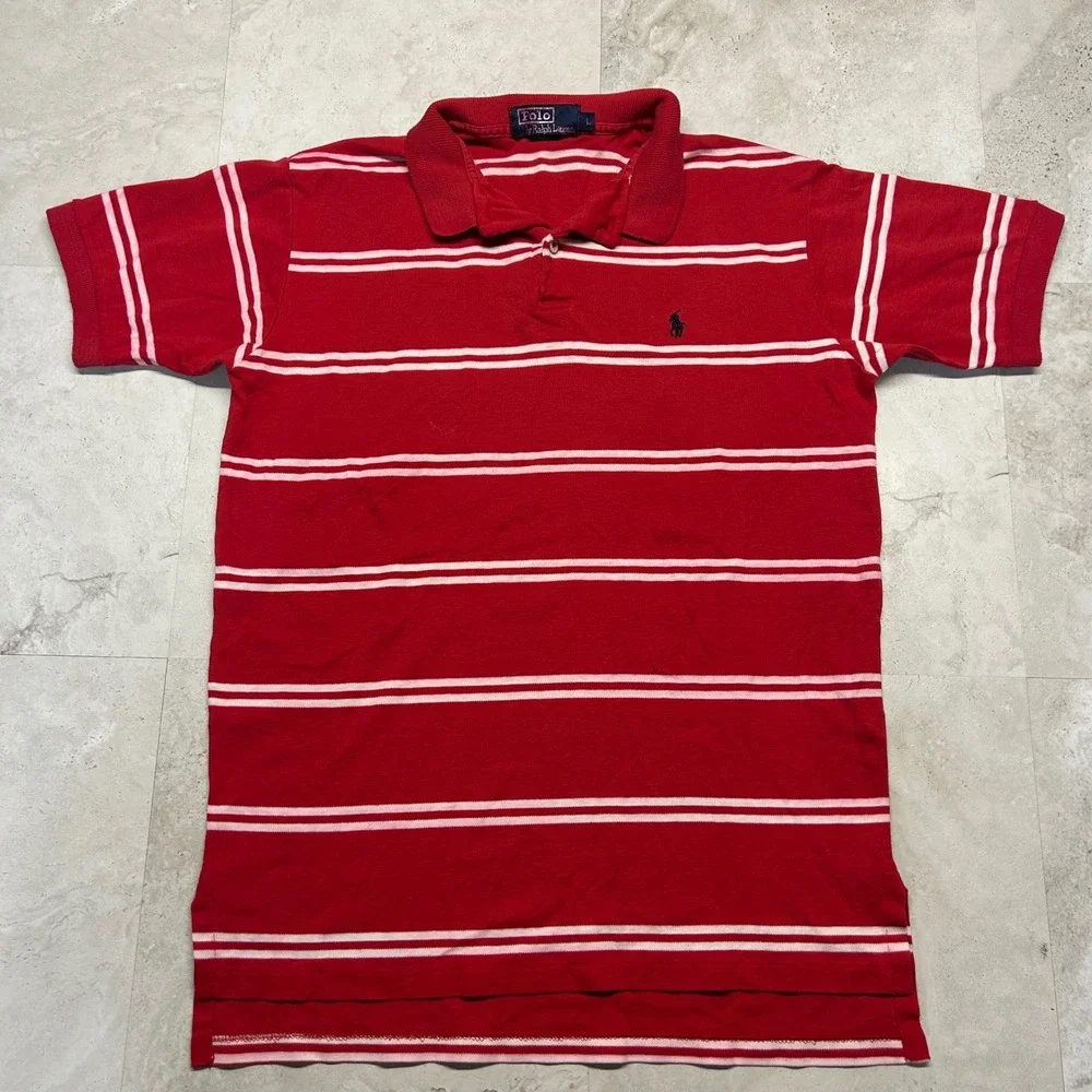 Polo Ralph Lauren Striped Polo Shirt Red Mens Small Short Sleeve Pique Pony